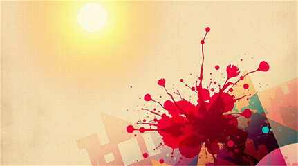Abstract Silhouette with Red Ink Splatter and Sun, No People