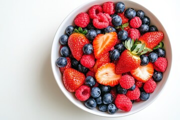 Obraz premium A Colorful Bowl of Fresh Berries Served on White Background