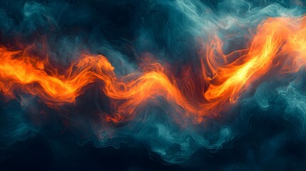 Fototapeta premium Abstract Fiery Orange and Teal Swirling Smoke Dynamic Energy Background