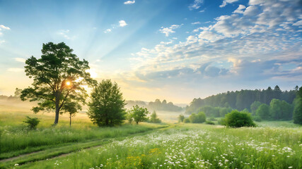Obraz premium Golden Summer Morning: A Perfect Blend of Light and Tranquility