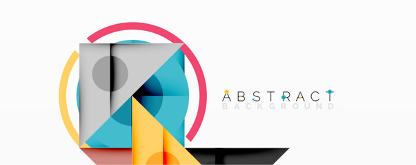 Geometric abstract design with layered triangles, circles, and gradients, forming a structured pattern with sharp contrasts and depth