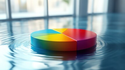 Fototapeta premium Colorful Pie Chart Floating on Water: Business Data Visualization