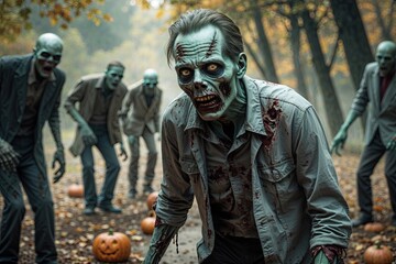Fototapeta premium Authentic Halloween Zombie Atmosphere for Spooky October Events