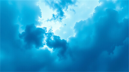 Dramatic Blue Sky with Clouds and Sunlight Rays, No People