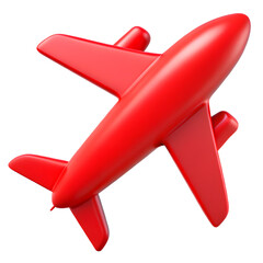 Red Airplane 3D Icon, Cartoon Jet Illustration for Travel and Aviation