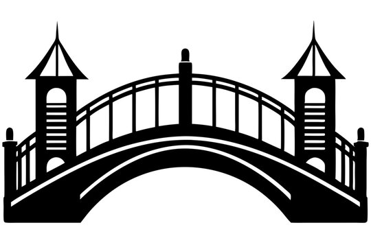 black bridge silhouette with towers clip art preview