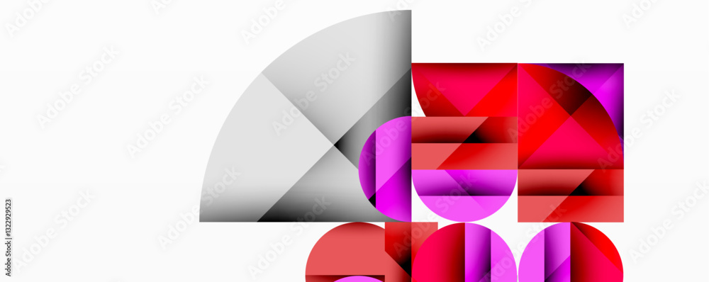 Poster Modern abstract composition with layered circles and angular segments featuring gradients, transparency effects, and a structured geometric layout