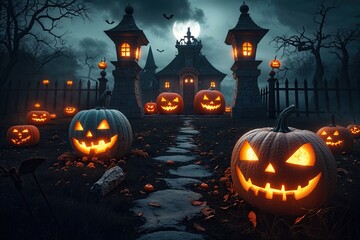 Chilling Halloween Dreamscape with Ominous Skies and Glowing Pumpkins
