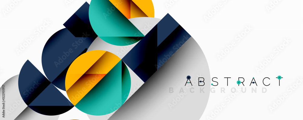 Aufkleber Abstract geometric design with intersecting circles, triangles, squares and sharp angles creating a layered composition with gradients, depth, and contrast