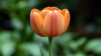 A beautiful orange tulip in full bloom with green background