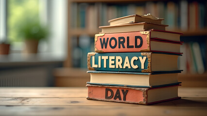 World Literacy Day Books Stacked Celebration