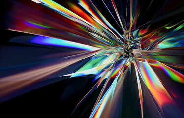 Abstract geometric 3D render of colorful light refractions