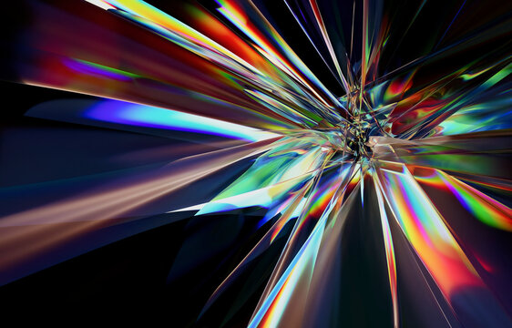 Abstract geometric 3D render of colorful light refractions