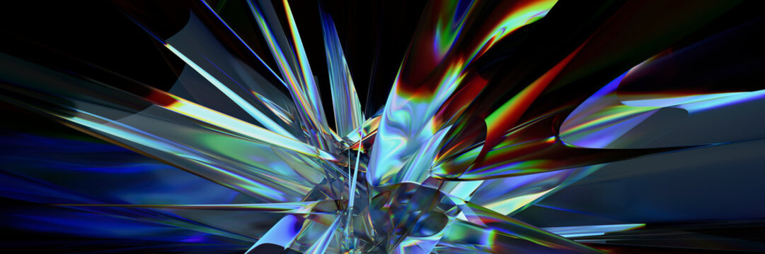 Abstract geometric 3D render of colorful light refractions