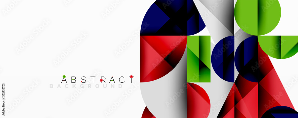 Poster Modern abstract composition with layered circles and angular segments featuring gradients, transparency effects, and a structured geometric layout