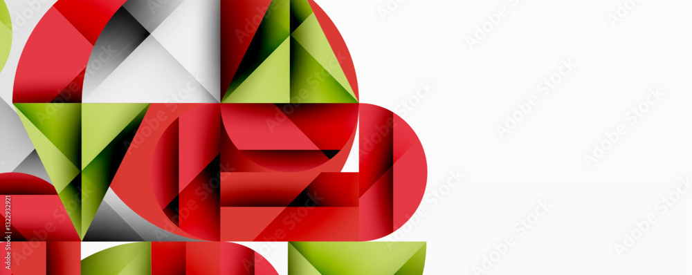 Aufkleber Abstract geometric design with intersecting circles, triangles, squares and sharp angles creating a layered composition with gradients, depth, and contrast