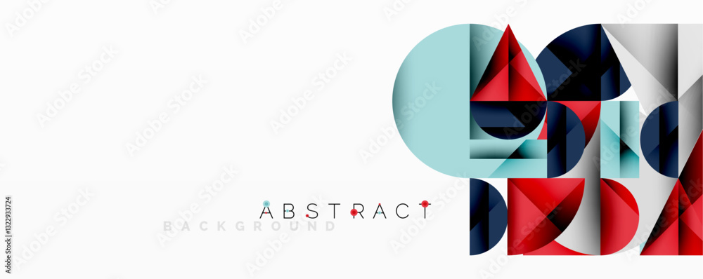 Poster Abstract geometric artwork with overlapping circles and gradients, circle square triangle shapes background featuring sharp angular cuts, smooth shading, and structured layered composition