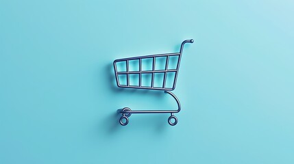 Minimalistic shopping cart icon with simple lines, elegant design in light blue color.