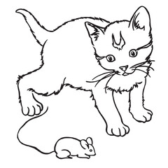 Cute Kitty and Mouse, Retro Vector Illustration