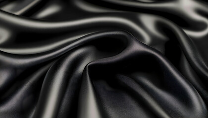 Fototapeta premium Luxurious black silk fabric draped elegantly, showcasing its smooth texture and rich sheen. Perfect for fashion, beauty, and luxury backgrounds.