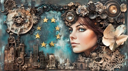 Surreal Mixed Media Art of European Union Agility and Steampunk Inventions