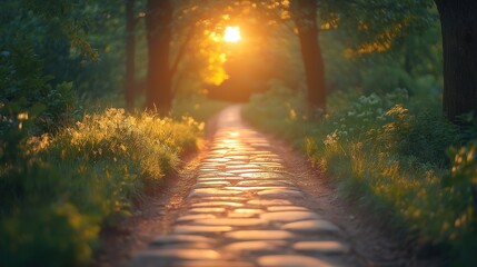 Obraz premium Tranquil Forest Glow with Soft Sunlight and Warm Tones, Perfect for Text Placement