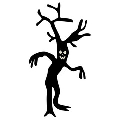 Halloween Tree Silhouette. Vector Character in Spooky Face Design.