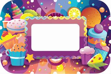 Naklejka premium Playful dessert-themed frame with colorful treats and copy space for creative projects