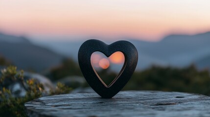 Fototapeta premium Sunset Heart Sculpture Romantic Nature Art on Wood
