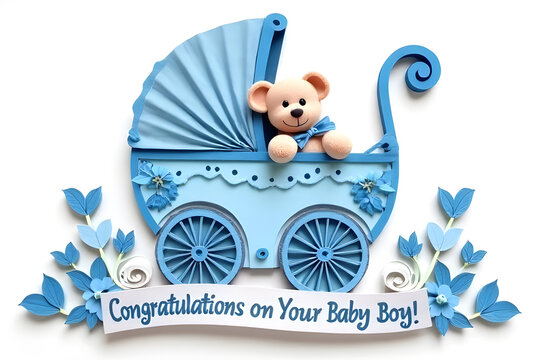 Fototapeta paper quilling style congratulations card for baby boy