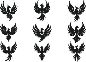 Set of Phoenix Silhouette Design Vector Illustration Design 