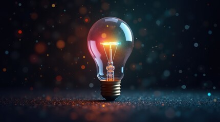 ethereal floating light bulb emanating rainbow prismatic light