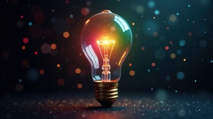 ethereal floating light bulb emanating rainbow prismatic light