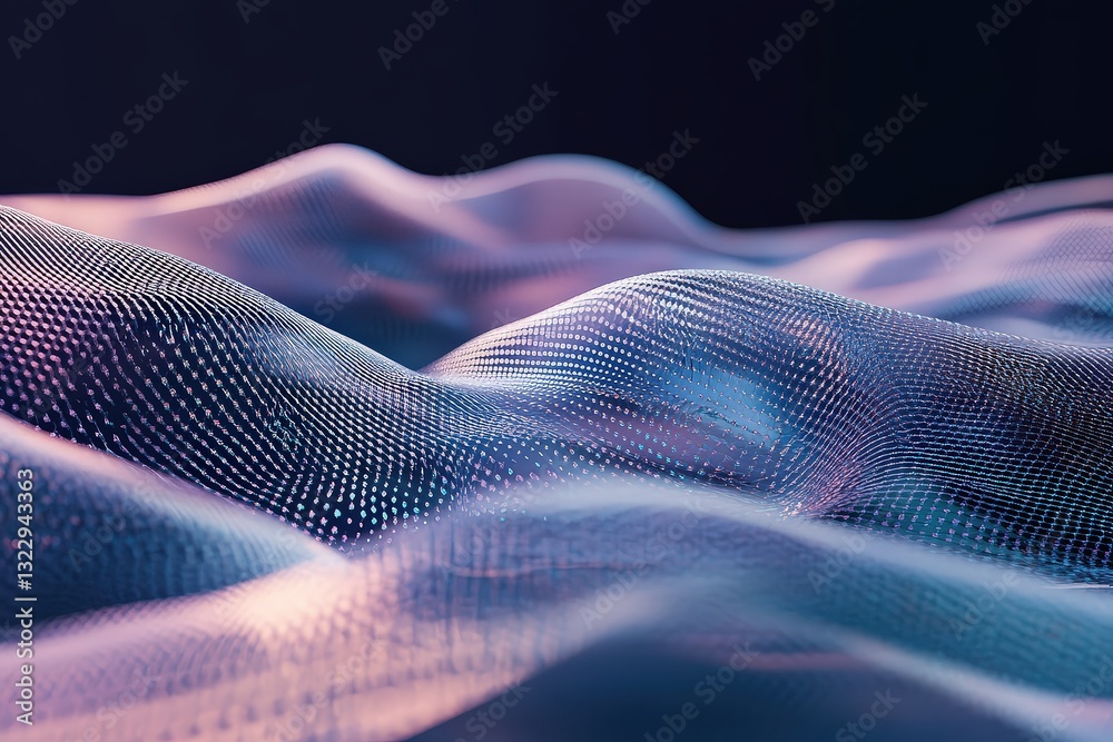 Poster dynamic movement of tech waves illustrated through layers of patterns and textures in a vibrant disp