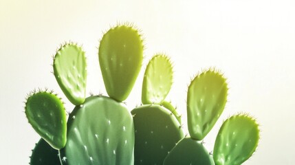 Lush Green Prickly Pear Cactus Closeup Bright High Resolution Botanical Image
