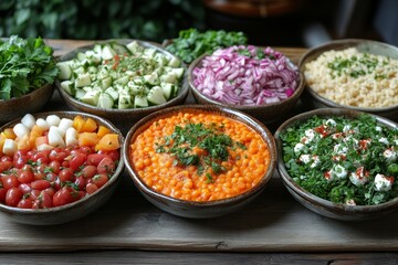 Vibrant Food Buffet with Fresh Dishes