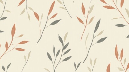 A Cream Colored Background Featuring Various Leafy Branch Designs