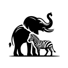 Black and white vector silhouette of a wildlife logo on white background
