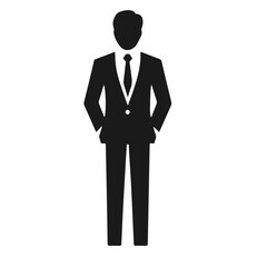 Black and white vector silhouette of a businessman on white background
