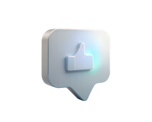 A modern holographic 3D icon featuring a comment bubble with a like symbol, isolated on white background. Ideal for social media, digital platforms, and user interaction themes.