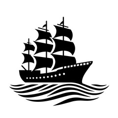 Black and white vector silhouette of a ship on white background
