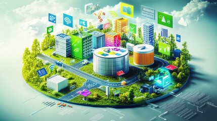 Data management infographic concept. Eco Friendly Smart City of the Future Innovative Urban Design for Sustainable Living