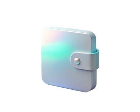 A stylish, modern 3D wallet icon with a holographic finish, isolated on white background. Ideal for digital finance, wallet apps, payment systems, and lifestyle concepts.
