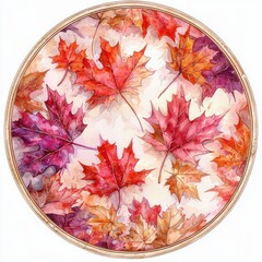 Vibrant Autumn Leaves in Red and Orange Hues on a Soft Watercolor Background