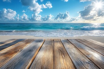Serene Beach Scene with Wooden Platform
