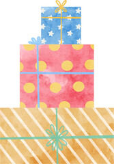 Watercolor Gift Box with colorful design isolated on white background. For Birthday party, Print for invitation card, Poster Template