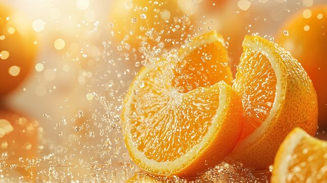 A vibrant orange radiates health, surrounded by abstract symbols of joy and mental well-being, evoking warmth and positivity.