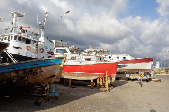 yacht on the pier during repair and maintenance