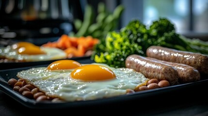 Delicious Breakfast  Eggs  Sausages  Beans  and Vegetables