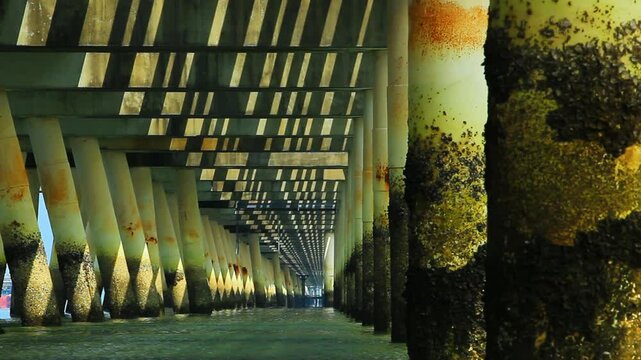 Rows of concrete pillars under the jetty
